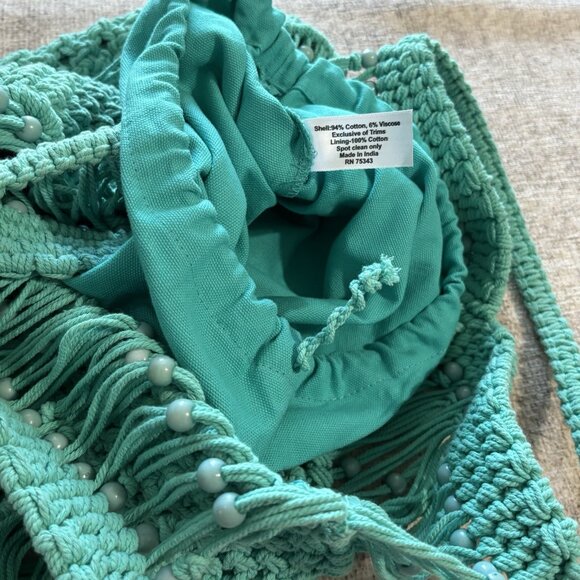 Macrame Crochet Teal Cross Body Purse Made In India Boho Hippie - Picture 7 of 10